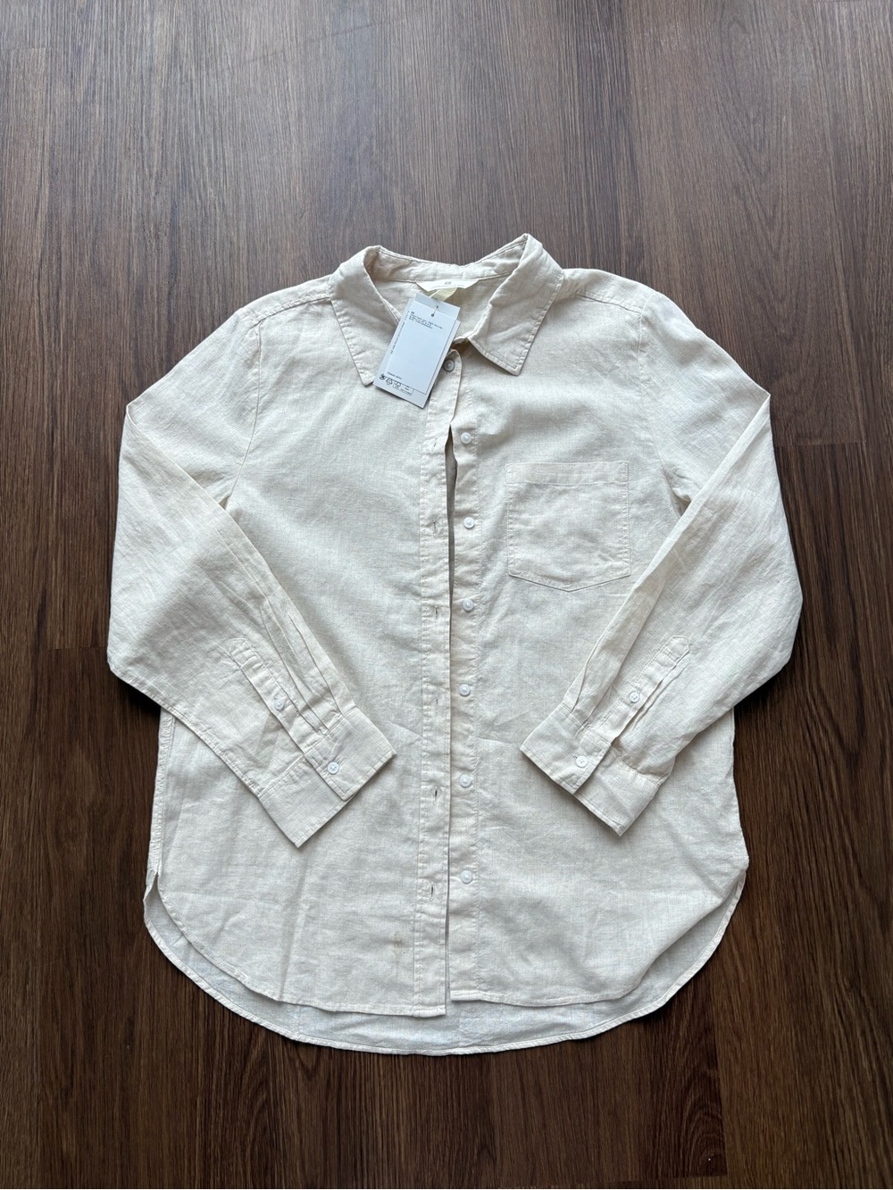 NWT H&M Linen Blend Women’s Long Sleeve Khaki Button Up Shirt Size Small